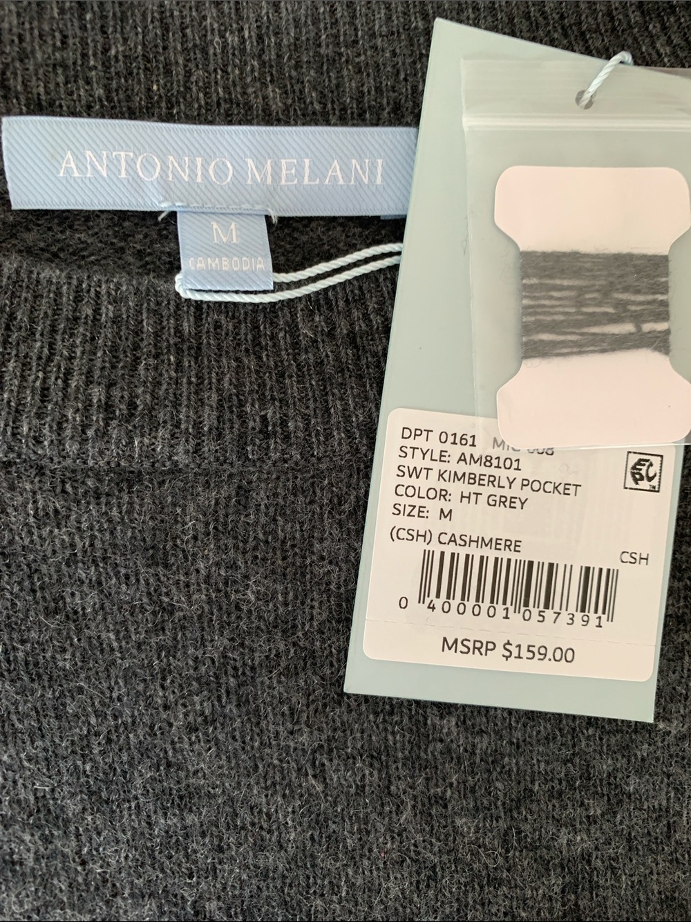 NWT ANTONIO MELANI Charcoal Gray Crewneck Pocket Sweater Size M - Picture 5 of 6